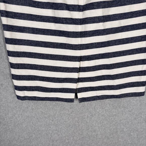 Ann Taylor Pencil Skirt 6 Gray Navy White Linen Cotton Zipper Pockets Nautical - Picture 8 of 13
